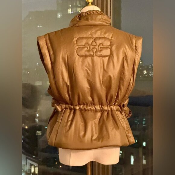 🆕 GANNI 🧿 NWOT Padded Sleeveless Jacket, Khaki Green - Sz S / M - Picture 8 of 16